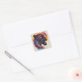 Panterportret met abstracte vurige elementen vierkante sticker (Envelop)