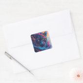 Panterportret met abstracte vurige elementen vierkante sticker (Envelop)