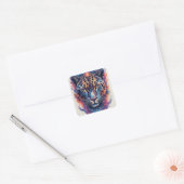 Panterportret met abstracte vurige elementen vierkante sticker (Envelop)