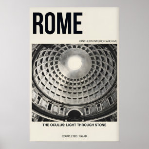 Pantheon Interieur Poster, Rome Koepel, Zwart & Wi Poster