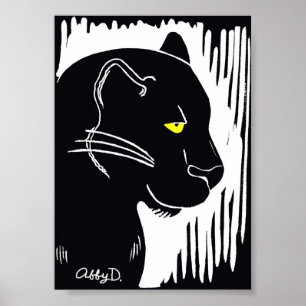 Panther Art Black en White Poster, 5 x 7 inch Poster