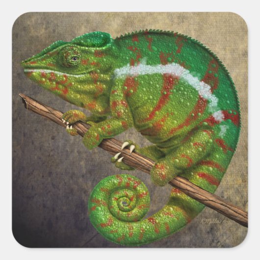 Panther Chameleon Digital Painting Vierkante Sticker (Voorkant)