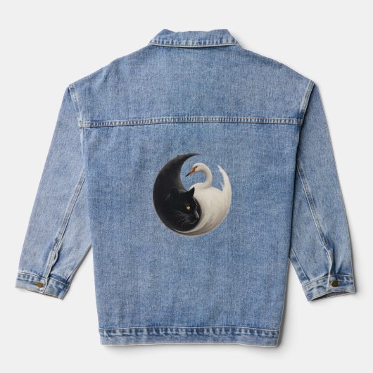 Panther en Crane Yin Yang Ink Art Denim Jacket (Achterkant)