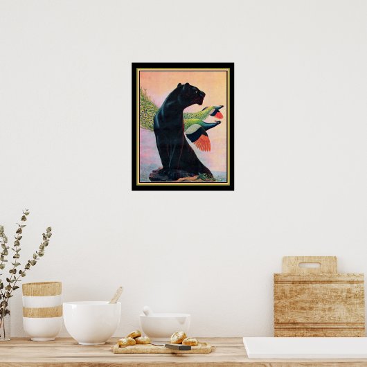 Panther & Flying Peacocks Art Deco Print-16x20 Poster (Keuken)