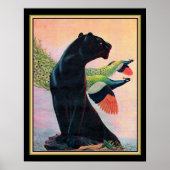 Panther & Flying Peacocks Art Deco Print-16x20 Poster (Voorkant)