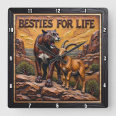 Panther Goat Pair Mountain Vierkante Klok (Voorkant)