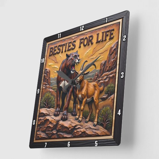 Panther Goat Pair Mountain Vierkante Klok (Hoek)