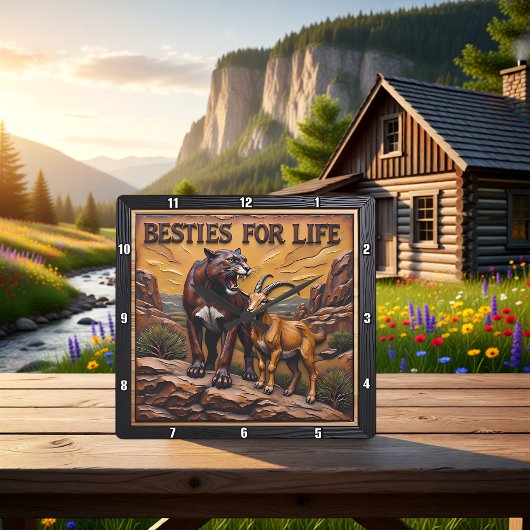 Panther Goat Pair Mountain Vierkante Klok