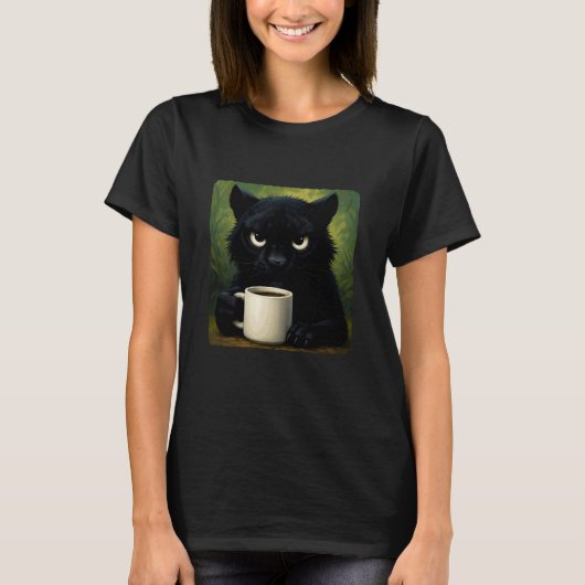Panther Grumpy Coffee Morning Humor Wildlife Tired T-shirt (Voorkant)