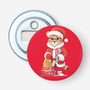 Panther in Santa Kostuum Schattig Grappig Kerstfee Button Flesopener