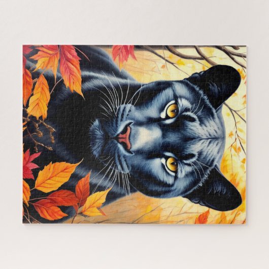 Panther Kat Herfst bladeren Art puzzel Legpuzzel (Horizontaal)