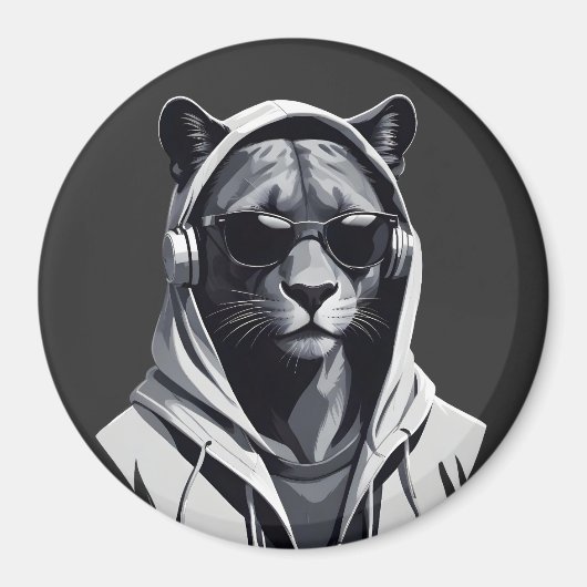 Panther met capuchon Grappig Cool Dier karakter Magneet (Voorkant)