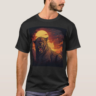 Panther Roaring Under a Fiery Sunset  T-shirt