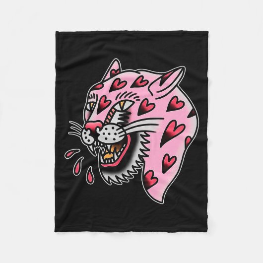 Panther Roze X Hart Liefde Traditioneel Flash Prem Fleece Deken (Voorkant)