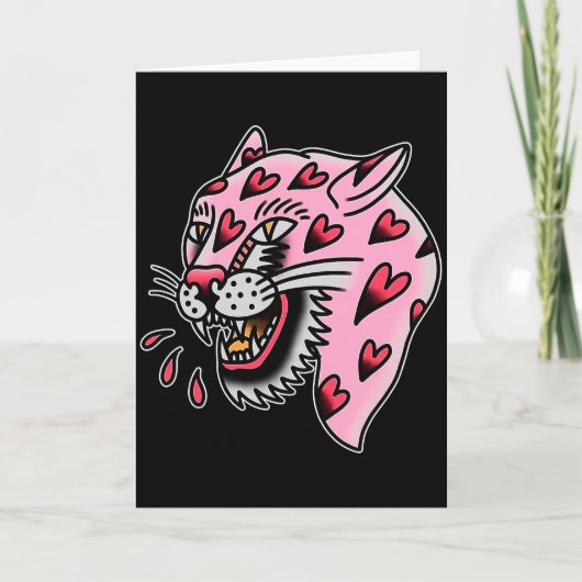 Panther Roze X Hart Liefde Traditioneel Flash Prem Kaart (Voorkant)