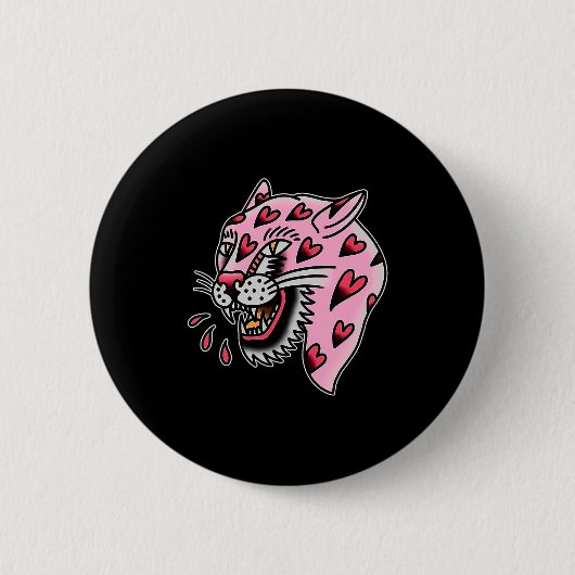 Panther Roze X Hart Liefde Traditioneel Flash Prem Ronde Button 5,7 Cm (Voorkant)