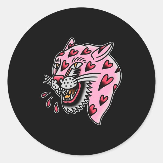 Panther Roze X Hart Liefde Traditioneel Flash Prem Ronde Sticker (Voorkant)