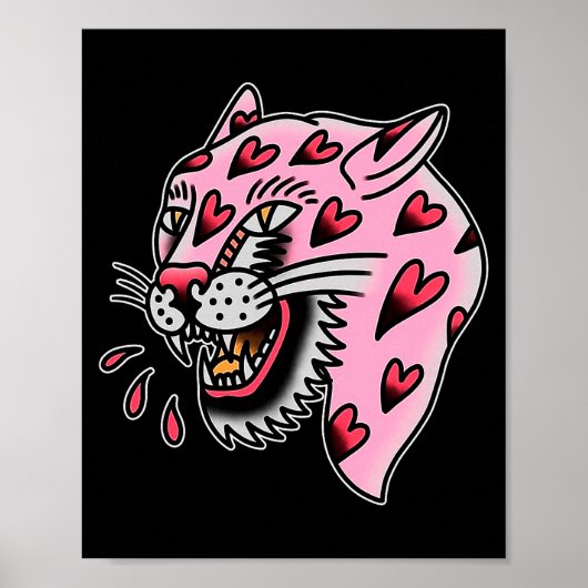 Panther Roze X Hart Liefde Traditionele Flash Prem Poster (Voorkant)