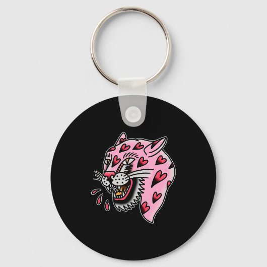 Panther Roze X Hart Liefde Traditionele Flash Prem Sleutelhanger (Voorkant)
