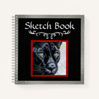 Panther Sketch, Silver Border Hard Hoesje Sketch Notitieboek