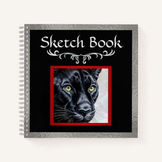 Panther Sketch, Zilveren Rand Zacht Hoesje Sketch Notitieboek (Voorkant)