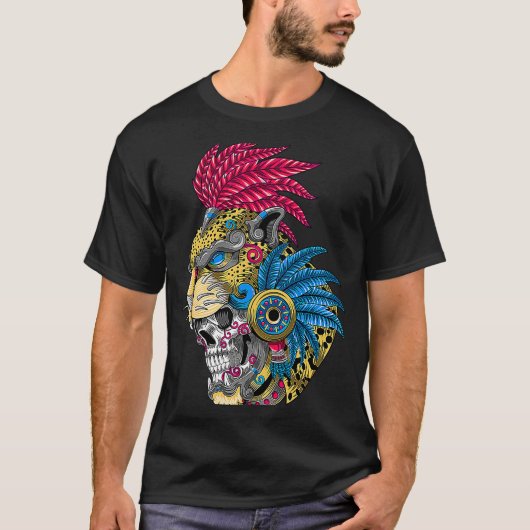 Panther Skull Huichol Mexican Ocelot Quetzal ON BA T-shirt (Voorkant)