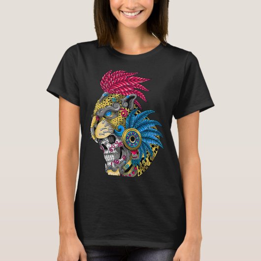 Panther Skull Huichol Mexican Ocelot Quetzal ON BA T-shirt (Voorkant)