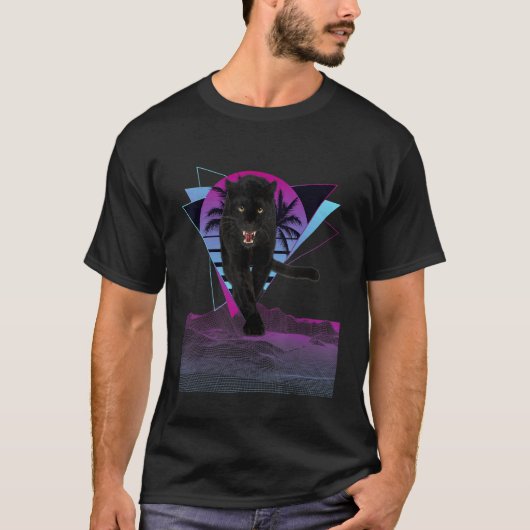 Panther Synthwave driehoek en futuristisch Wirefra T-shirt (Voorkant)