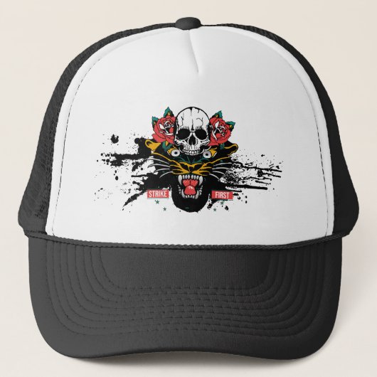 panthere tattoo crane rose bloem de sterfte stri trucker pet (Voorkant)