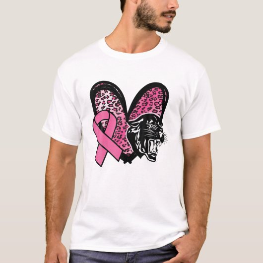 Panthers Breast Cancer Awareness Pink Leopard Hear T-shirt (Voorkant)