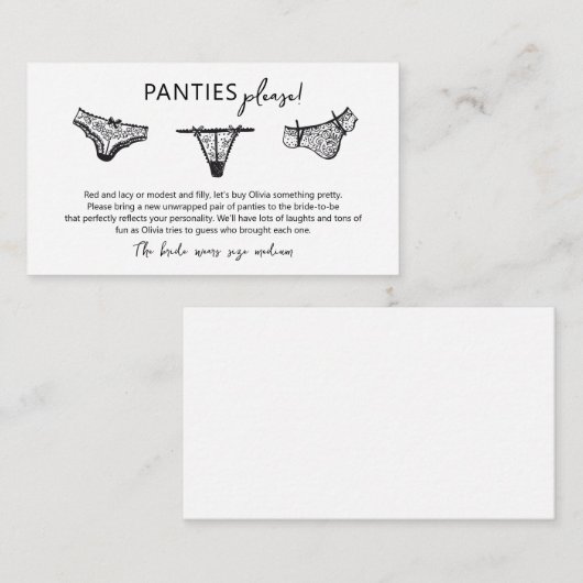 Panties Panty Game Panties invoegen Kaart (Voorkant / Achterkant)