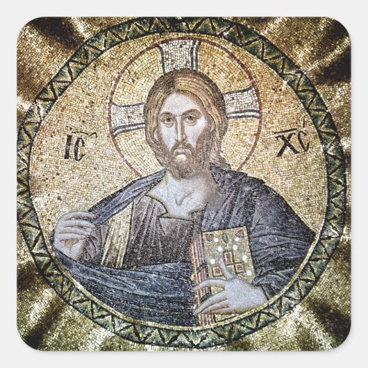 Pantocrator Lord of All Orthodox Christelijk Icon Vierkante Sticker (Voorkant)