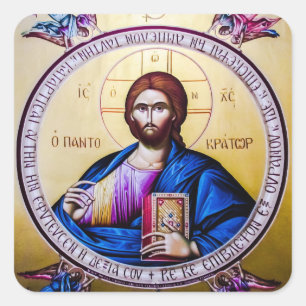 Pantocrator Lord of All Orthodox Christelijk Icon Vierkante Sticker
