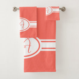 Pantone Living Coral Monogram Bad Handdoek