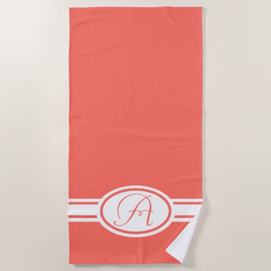 Pantone Living Coral monogram Strandlaken (Voorkant)