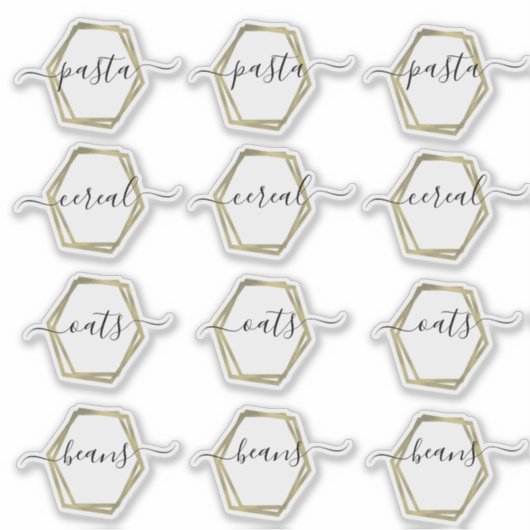 Pantry Organisatie Faux Gold Geometrisch Script Sticker (Voorkant)