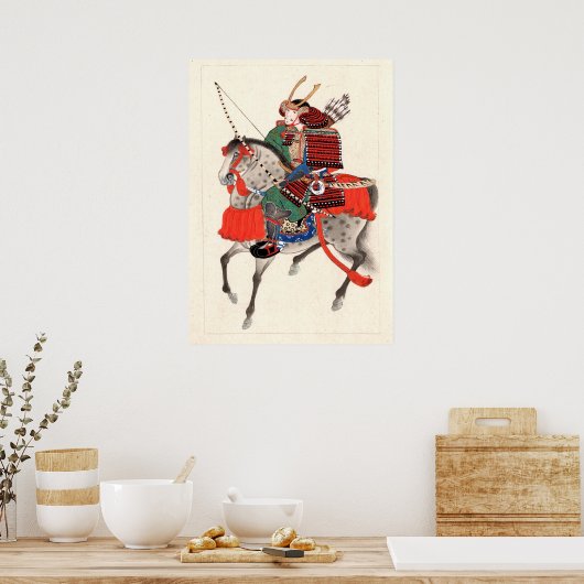 pantserhelm, Samurai op horseback Poster (Keuken)
