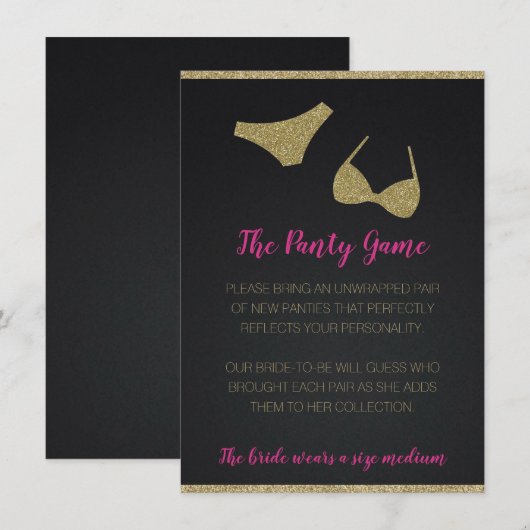 Panty Game for Bachelorette and Hens Party Informatiekaartje (Voorkant / Achterkant)