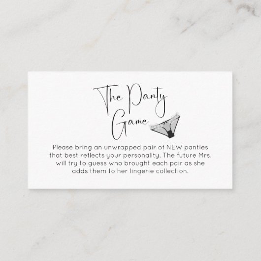 Panty Game Modern Vrijgezellenfeest Informatiekaartje (Achterkant)