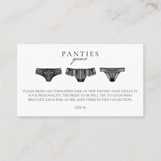 Panty Game Vrijgezellenfeest Bachelorette Lingerie Informatiekaartje (Voorkant)