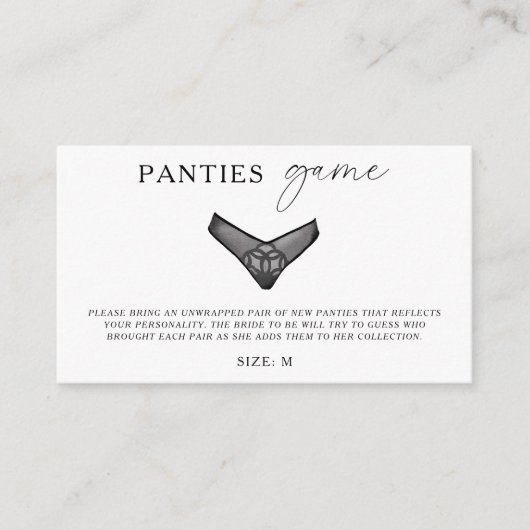 Panty Game Vrijgezellenfeest Bachelorette Lingerie Informatiekaartje (Voorkant)