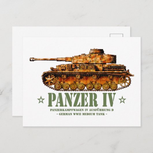 Panzer IV D Tweede Wereldoorlog Duitse Medium Tank Briefkaart (Voorkant / Achterkant)