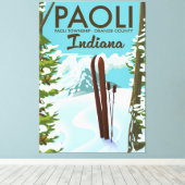 Paoli Oranje County Indiana Ski poster Canvas Afdruk (Insitu (Houten vloer))