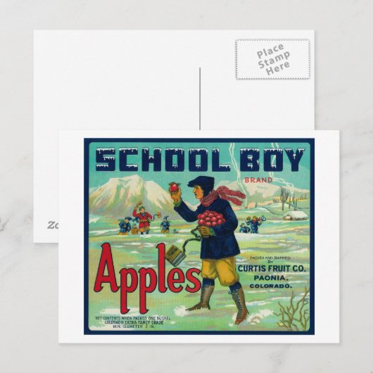 Paonia, Colorado, schooljongen Apple Label Briefkaart (Voorkant / Achterkant)