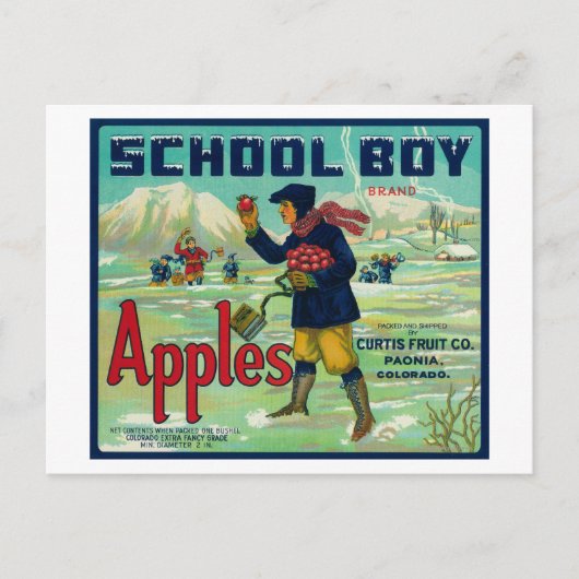 Paonia, Colorado, schooljongen Apple Label Briefkaart (Voorkant)