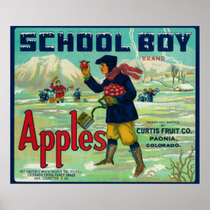 Paonia, Colorado, schooljongen Apple Label Poster