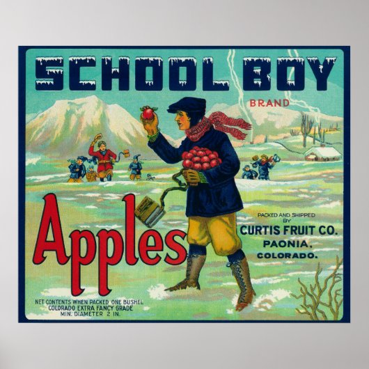 Paonia, Colorado, schooljongen Apple Label Poster (Voorkant)