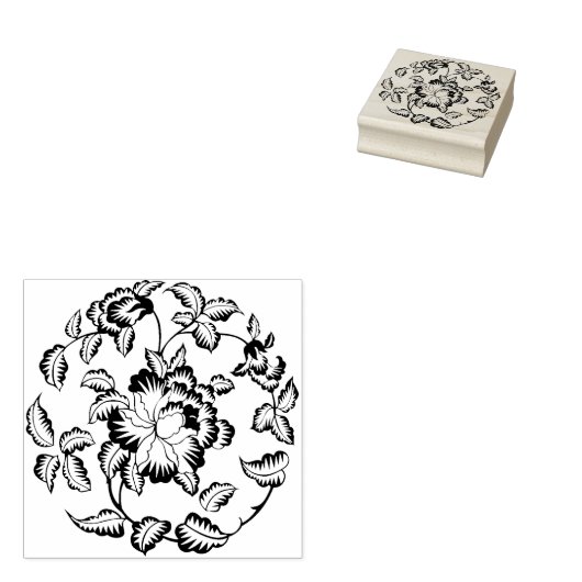 Paony flower mof silhouette, kunststempel rubberstempel (Gestempeld)