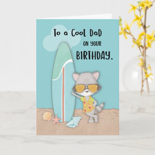 Pap Birthday Beach Funny Cool Raccoon Kaart (Gele Bloem)