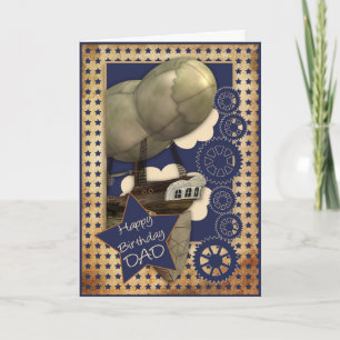 Pap Birthday Card Steampunk Airship Kaart